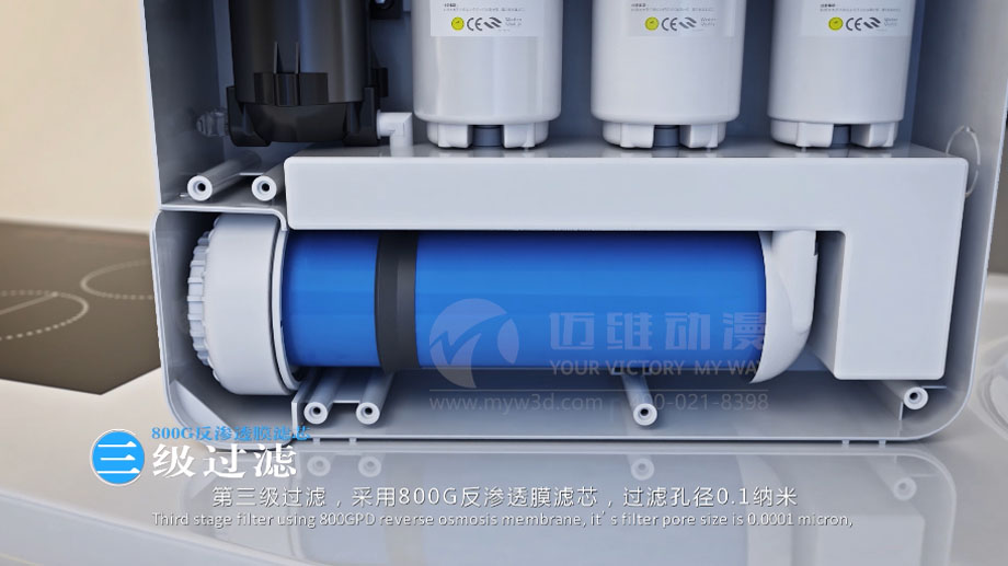 凈水器三維動畫案例展示：出水就可以直接喝的反滲透直飲水機。(圖6)